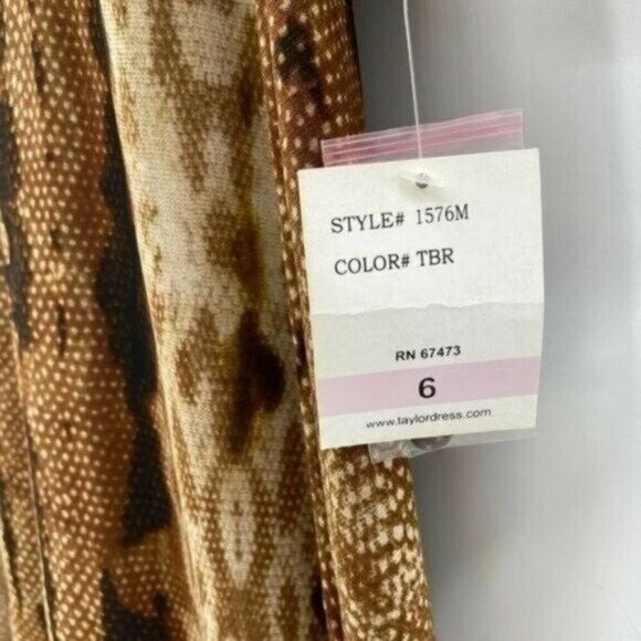 Taylor Chiffon Snake Reptile 3/4 Sheer Sleeve V-Neck Hi/lo Midi 6 Dress NWT - Picture 4 of 11